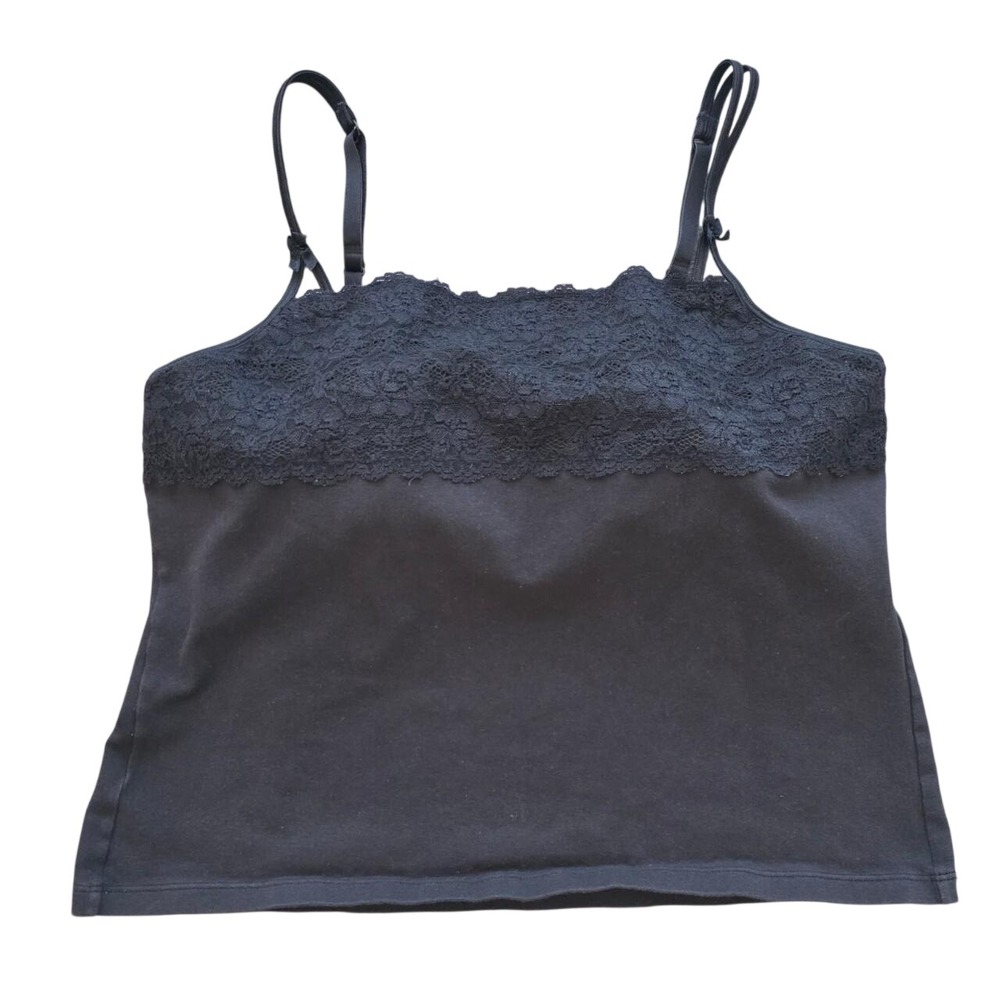 Vintage Black Lace Trim Cami Tank with Build in Bra. Size XL <3